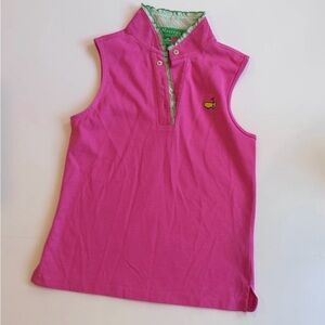 Masters Girls Sleeveless Polo Tank Top - Bright Pink with Green Trim